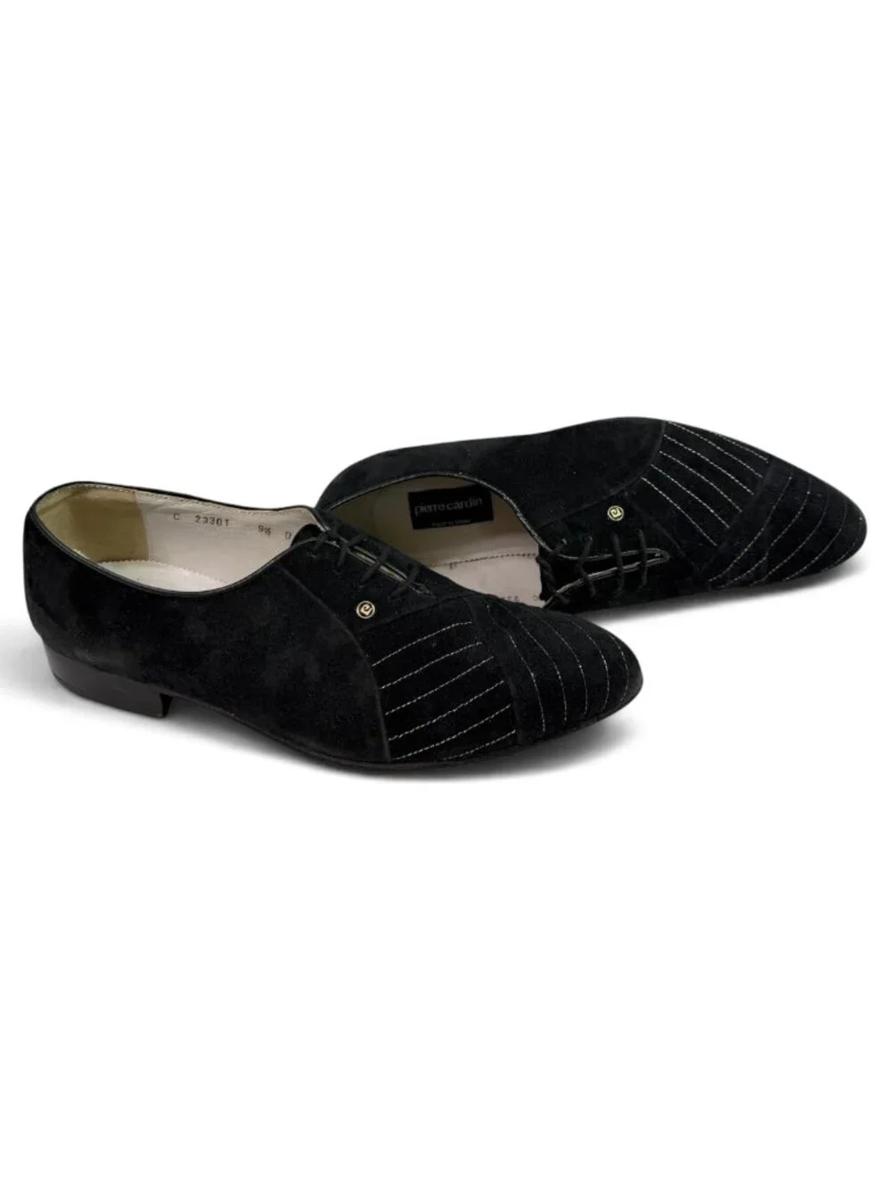 Pierre Cardin Men's Vintage Black Suede Oxfords w/ Silver Stitching Size US 10